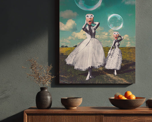 Digital collage art series ‘Live Like This’ by Yiannis Roussakis — surreal compositions combining mid-century advertising, pop culture, propaganda, art history, and film. Playful yet unsettling, these works explore nostalgia, contradiction, and the fragmented nature of modern life.